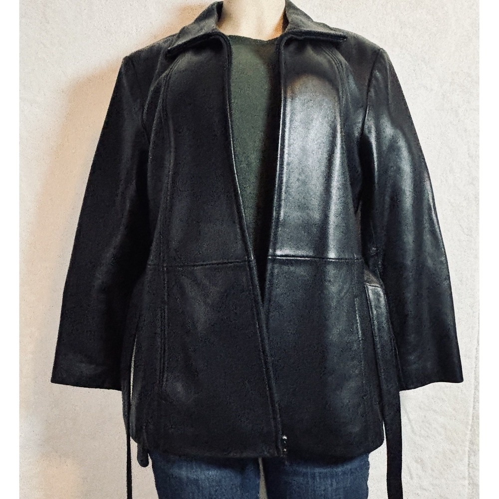 Preston & York lamb skin Jacket Black leather womens Petite Medium  zipper Coat